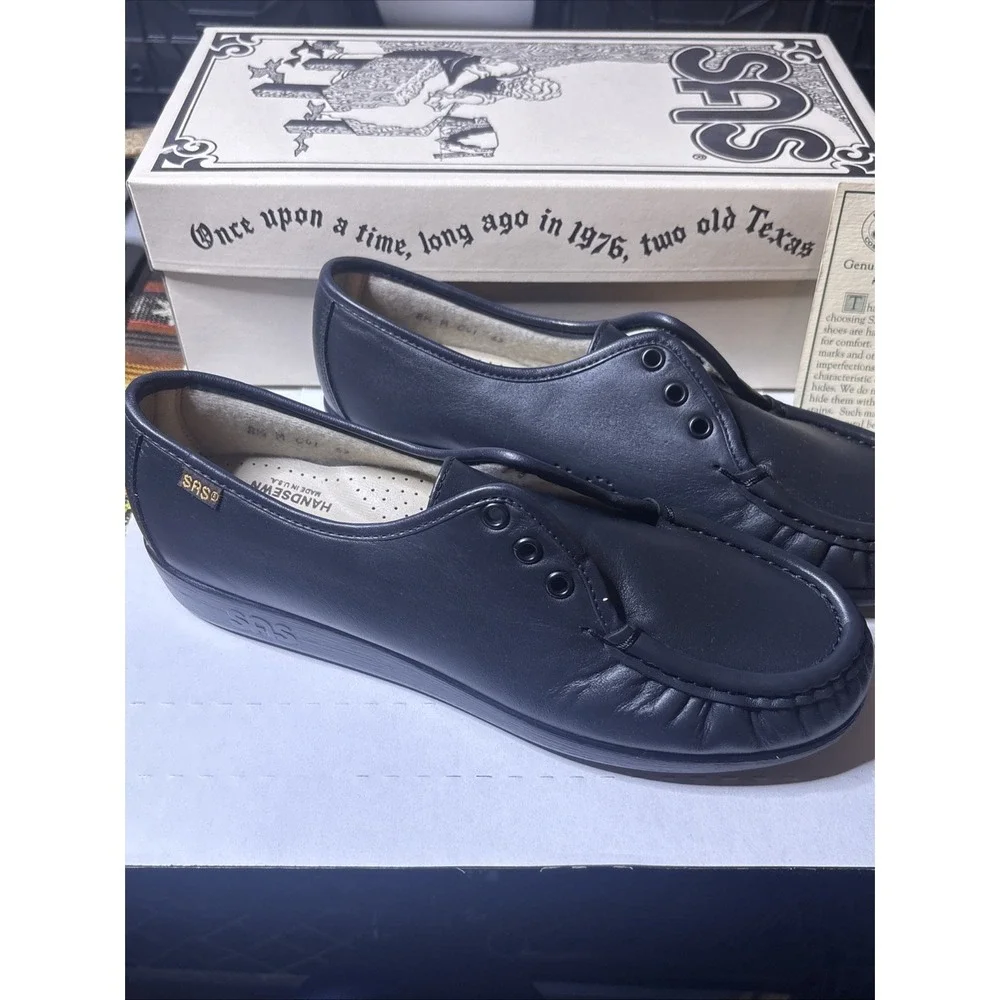 SAS Siesta Navy Leather Comfort Shoes Women's 8.5‎ M USA Made w/ Box Receipt NEW